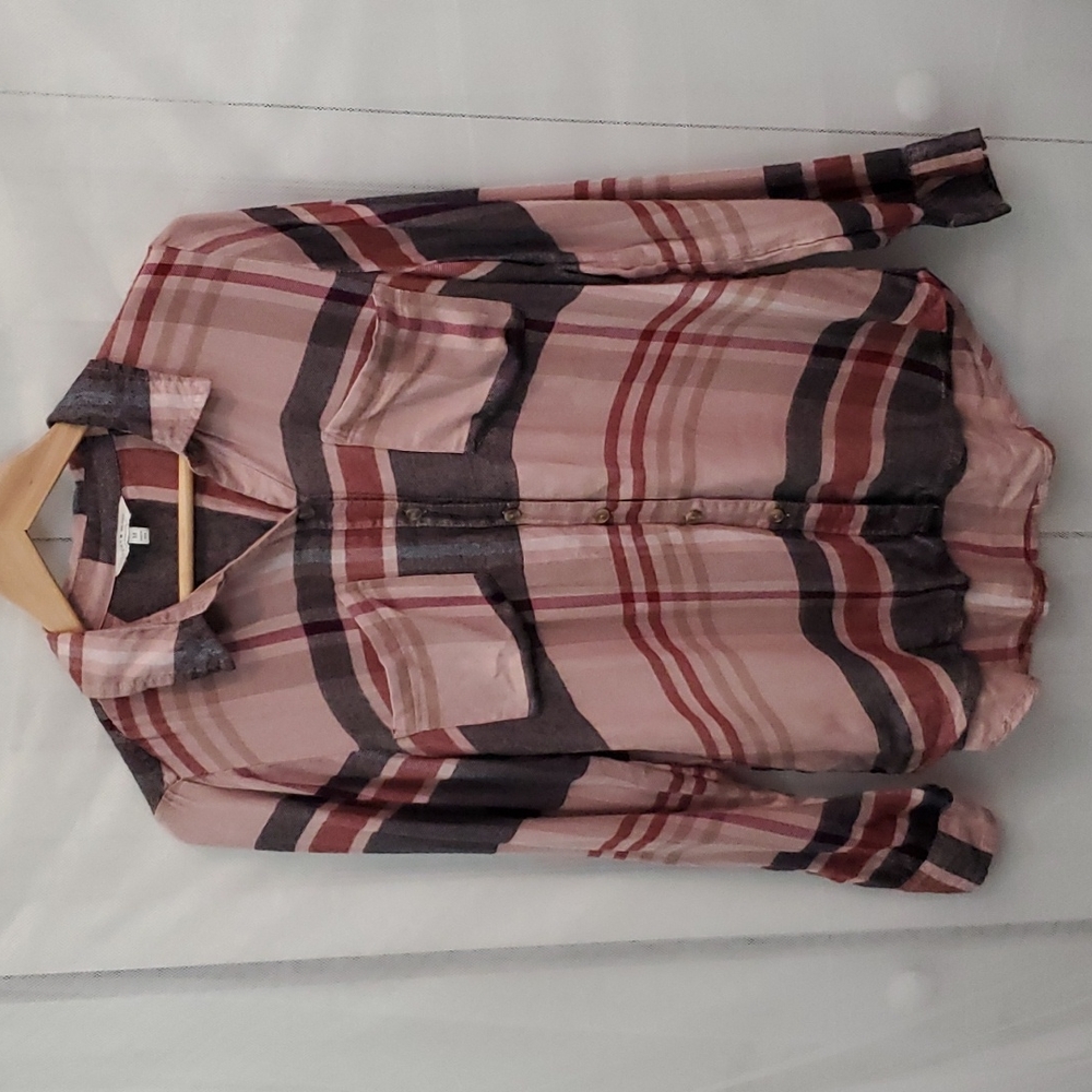 Lucky Brand Pink Plaid Button Blouse